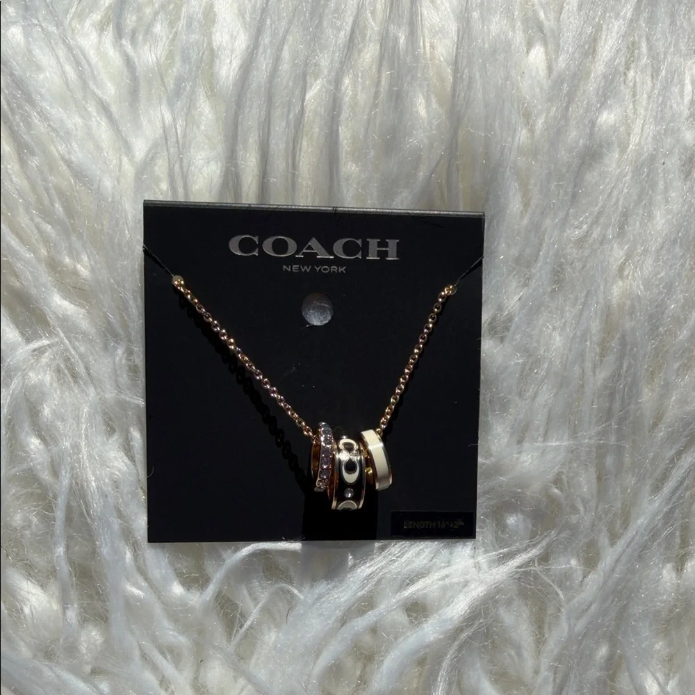 NWT Coach Signature Enamel Rondell Gold and Black Pendant Necklace